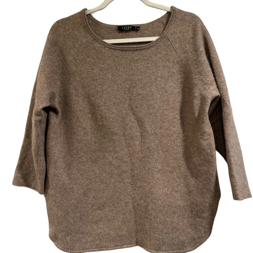 Lusso 100% cashmere Boatneck Sweater in Medium Brown XXL Round Hem Mid Sleeves - Picture 2 of 16